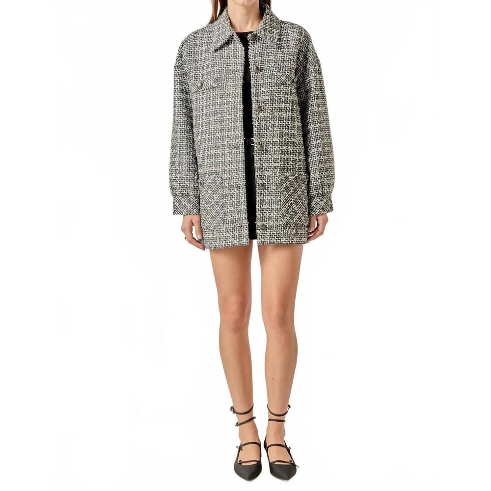 NEW ENGLISH FACTORY nora tweed shacket in black